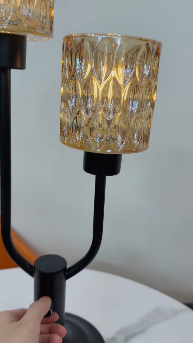 Image of Lightdot Nightstand Lamps Set of 2 Vintage Amber Glass Table Lamp Dimmable