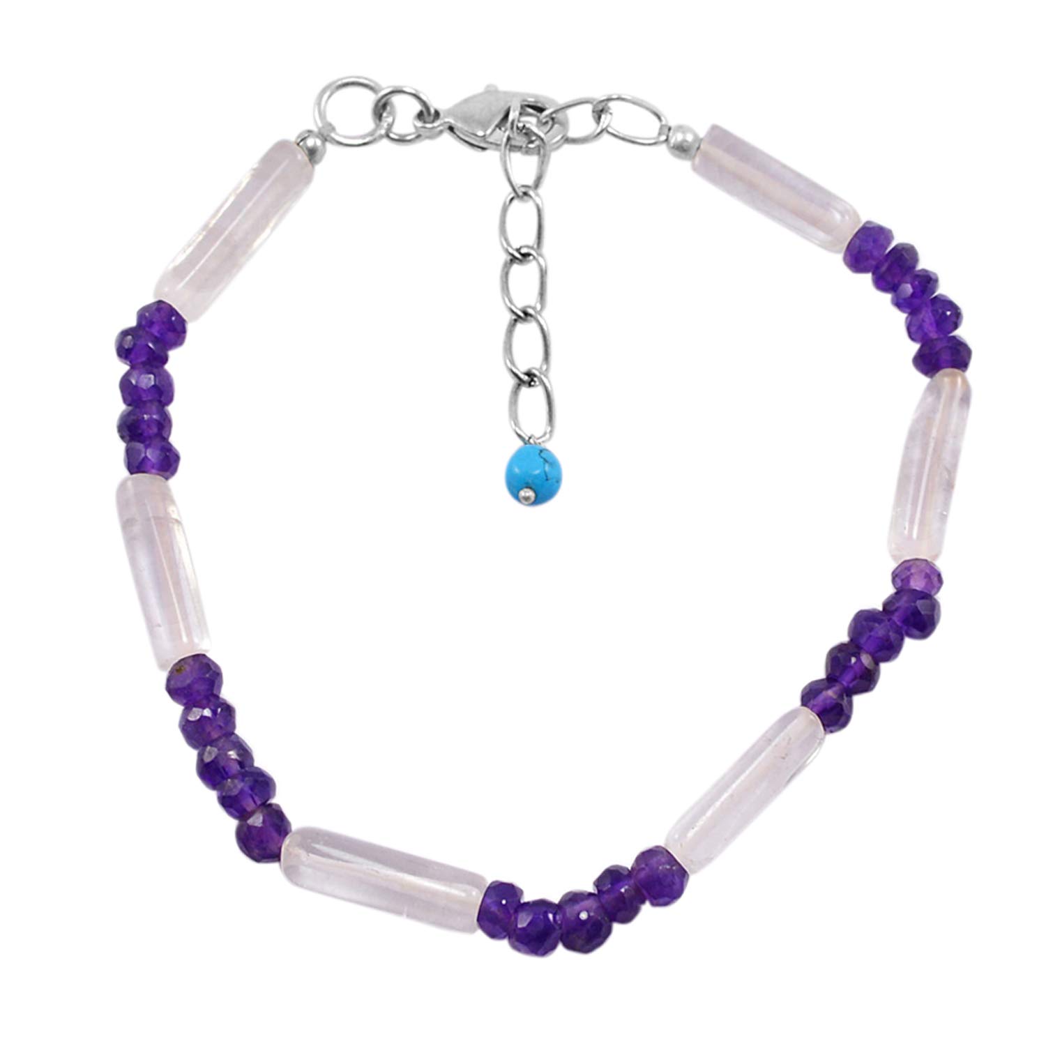 Silvesto India White Crystal & Amethyst Beaded Gemstone Bracelet Silver Plated Jewelry