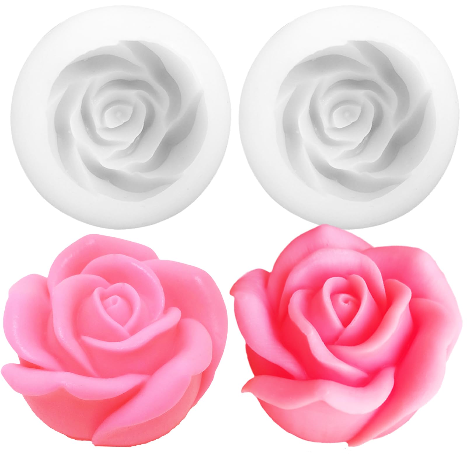 2 moldes para velas de flores, moldes de rosas grandes en 3D, moldes de jabón hechos a mano para fondant, jabón hecho a mano, barra de creación, cera, crayón, pastel, helado, arcilla, decoración