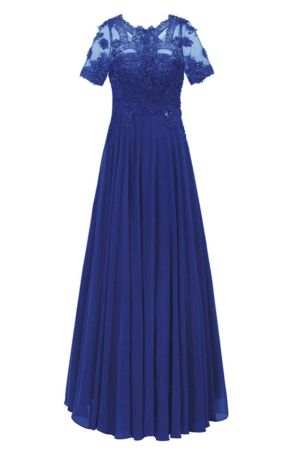 Monalia Womens's Elegant Chiffon Prom Formal Dresses Short Sleeves Wedding Party Gowns Size 8 Royal Blue