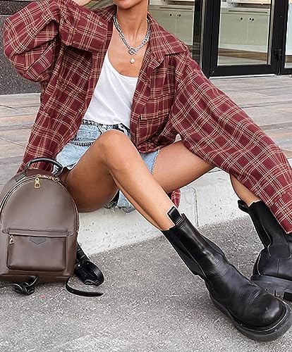 Womens Button Down Plaid Shirts Oversized Long Sleeve Casual Blouse Tops Boyfriend Fall Outfits4