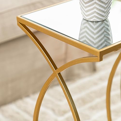Miniatura 9 de glitzhome Juego de 2 mesas auxiliares anidables, mesas auxiliares decorativas, soporte para plantas, para dormitorio, sala de estar, oficina en casa
