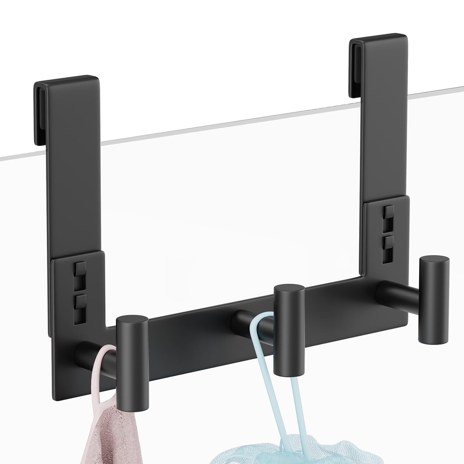 PMMASTO Long Shower Hanger for 3/8 Inch Glass, Black- 3 Hooks, T Shape