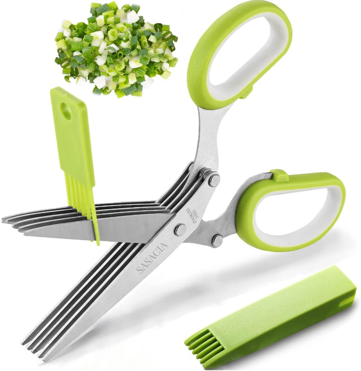 Herb Scissors and Stripper Set - Herb Scissors With 5 Blades and Cover and Herb Cutter for Cutting Shredded Lettuce, Cilantro Fresh, Green and White, Onion Fresh and Kitchen Gadgets Best Sellers 2020