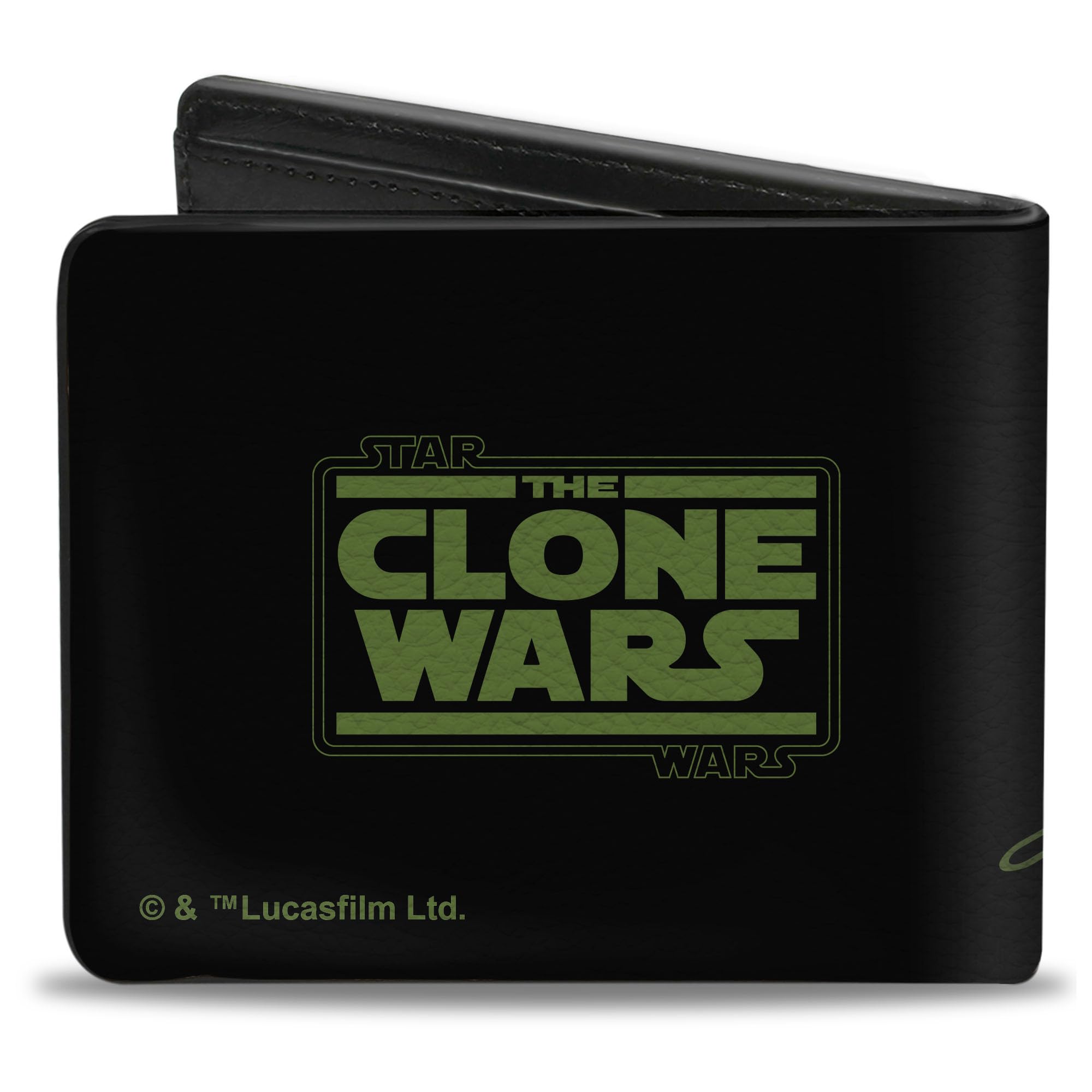 Buckle-Down Men's Wallet, Bifold, Clone Pose Logo Black Green, Vegan Leather, Star Wars Yoda, 4.0