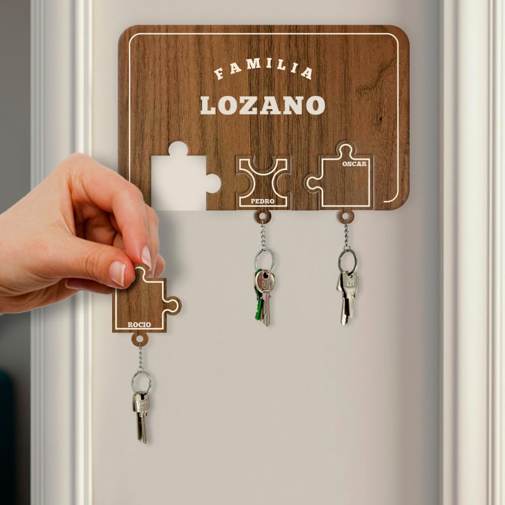 Transparent Gift Colgador de Llaves Personalizado con Texto Puzle. Perchero de Madera. Percheros de Pared Originales. Regalos Personalizados Familia. Llavero Pared Entrada. Perchero Entrada Recibidor