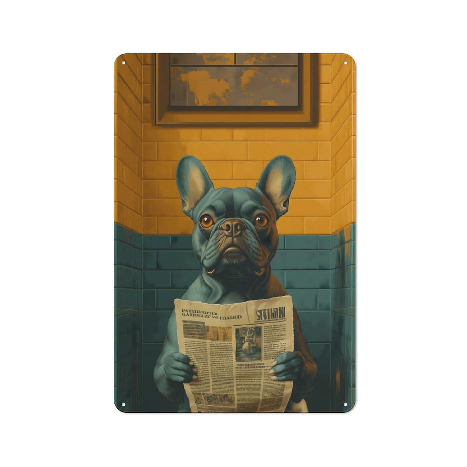 Junmoney Style-1 Dog Reading Newspaper In Bathroom Funny Vintage Metal Wall Decor 30X20cm, Tin Wall Sign For Restaurant, Kitchen, Counter Or Breakfast Nook
