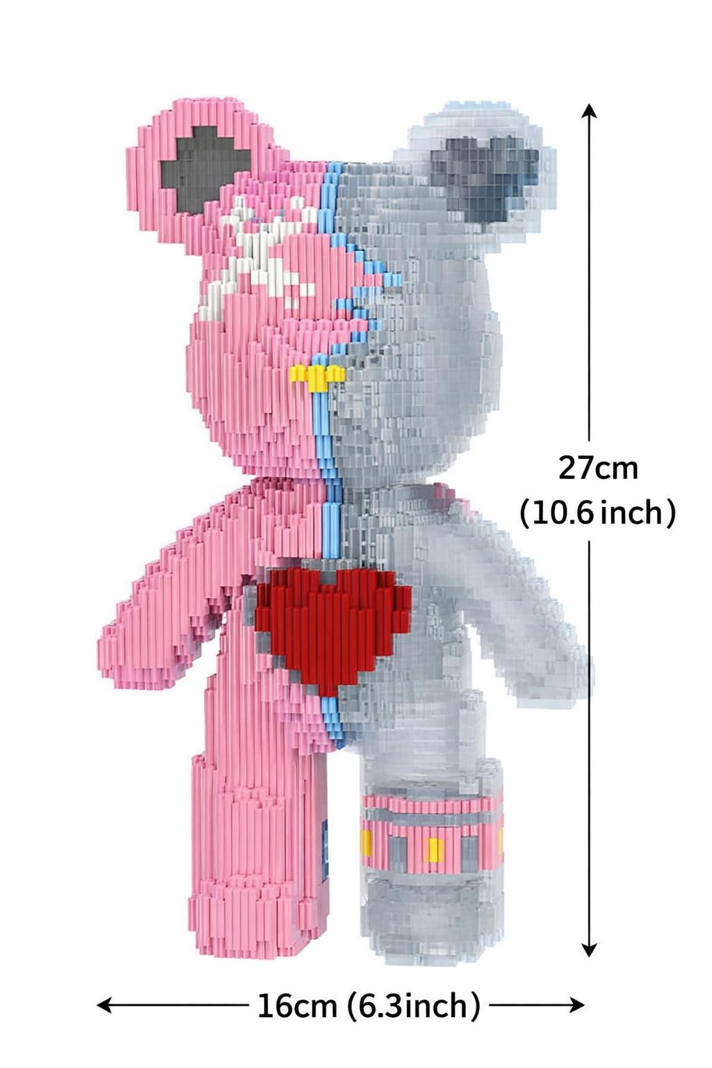 Valentine’s Love Heart Micro Building Block Bear Sculpture 27cm Tall, 2500+ PCS Creative Brick Figure - Image 4
