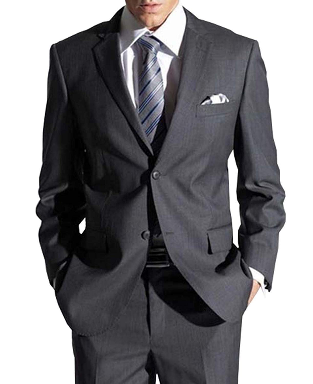 LoveeTooMens Suits Slim Fit 2-Piece Classic Fit Two Button Jacket Flat Pants Set