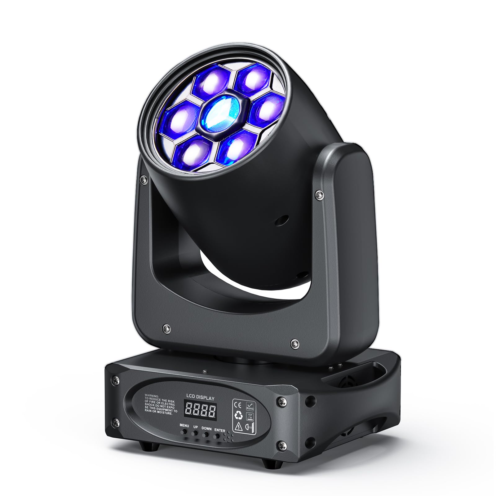 Luz LED de escenario con cabeza móvil, DMX512 RGBW, luz de fiesta con 3 prismas, 8 gobos y función estroboscópica para fiestas, clubes, bodas y espectáculos