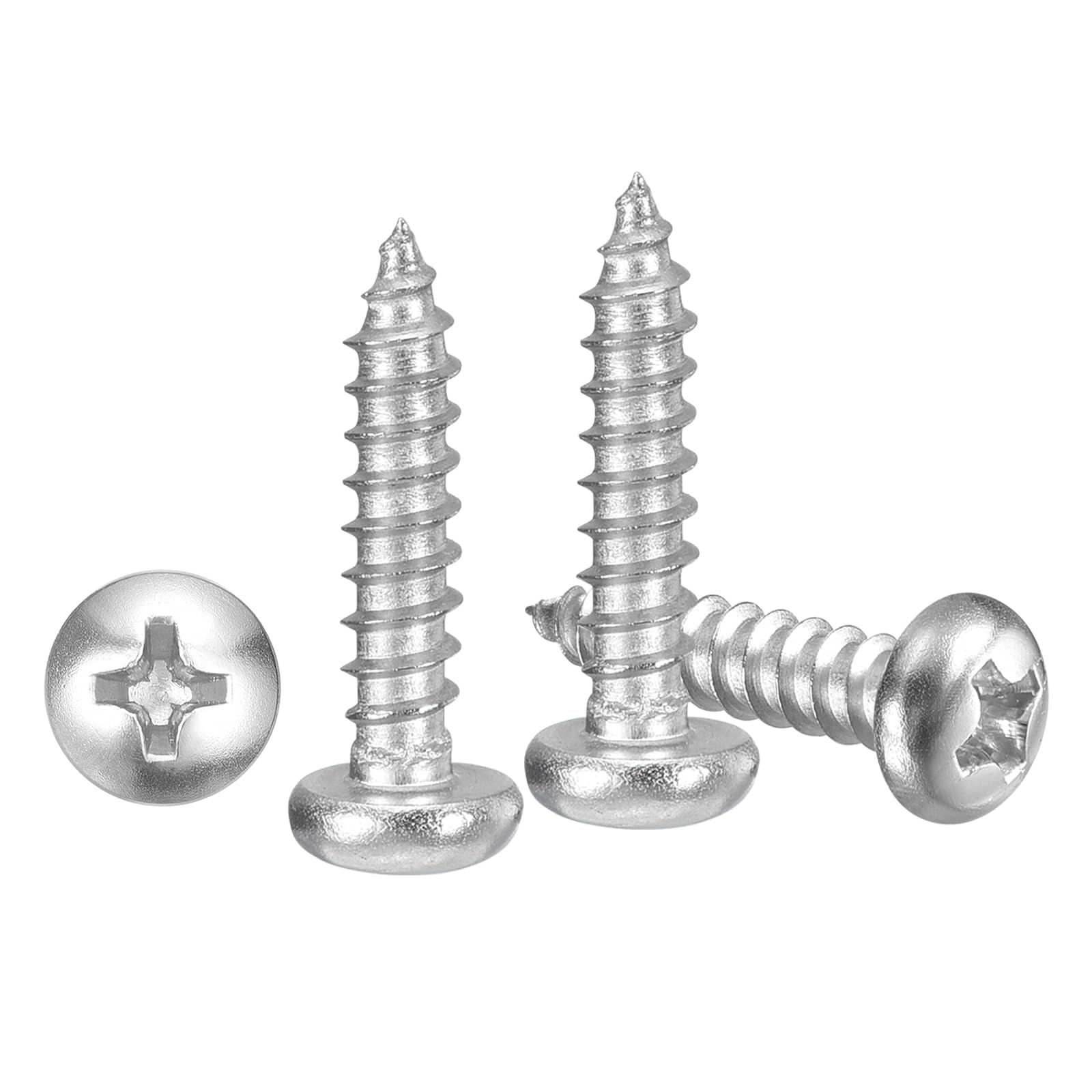 METALLIXITY Phillips Pan Head Self Tapping Screws(M3x16) 50Pcs, 304 Stainless Steel Self Drilling Screw for Metal Wood Plastic, for Cabinet Wall Shutter Plate Rock Furniture, Silver Tone