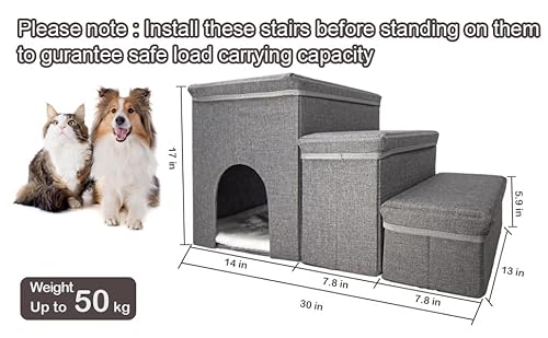 Asou Escadas para Cães com Armazenamento Degraus para Cães para Camas Altas Escadas para Animais de