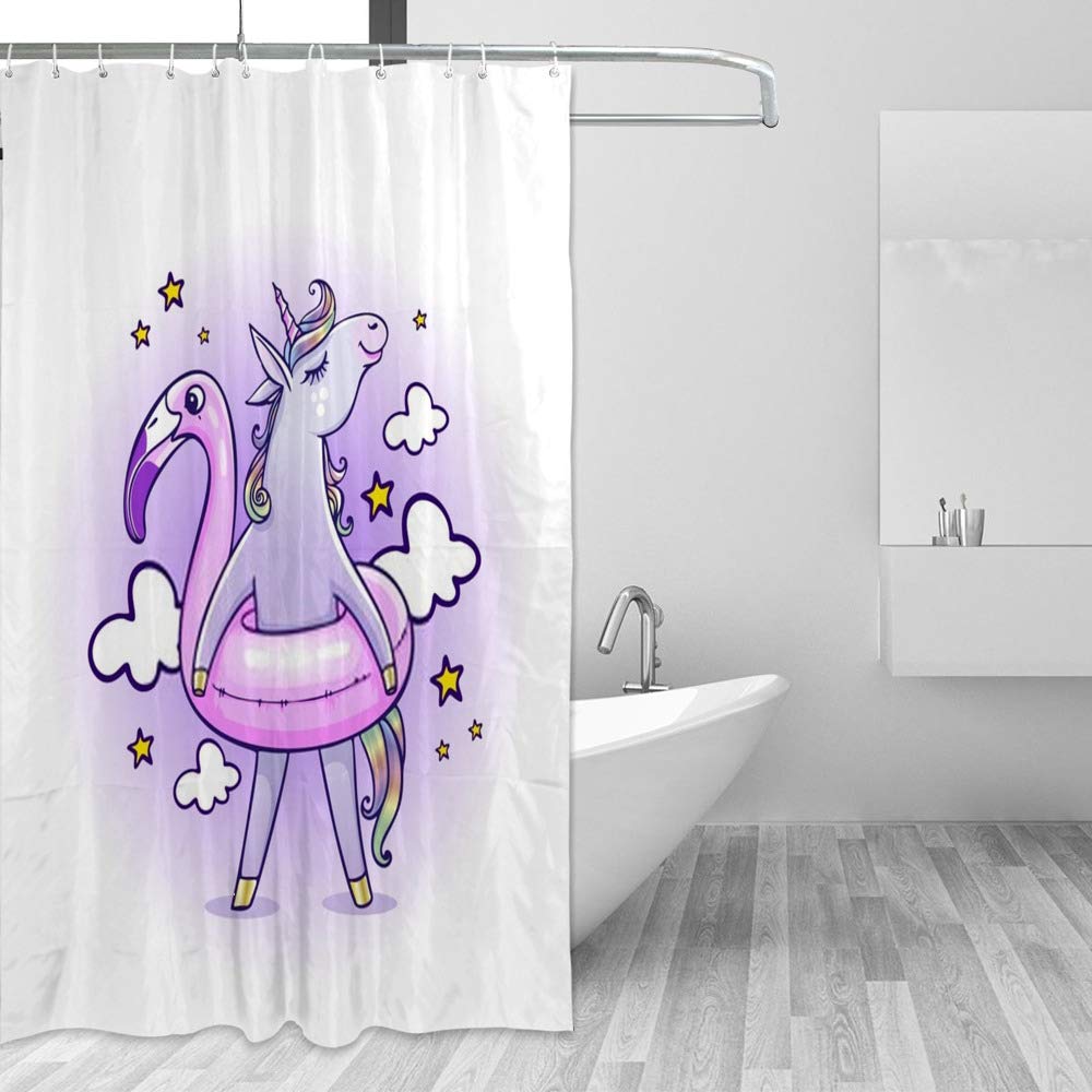 Rideau de douche licorne et flamant rose 168x183 cm en polyester