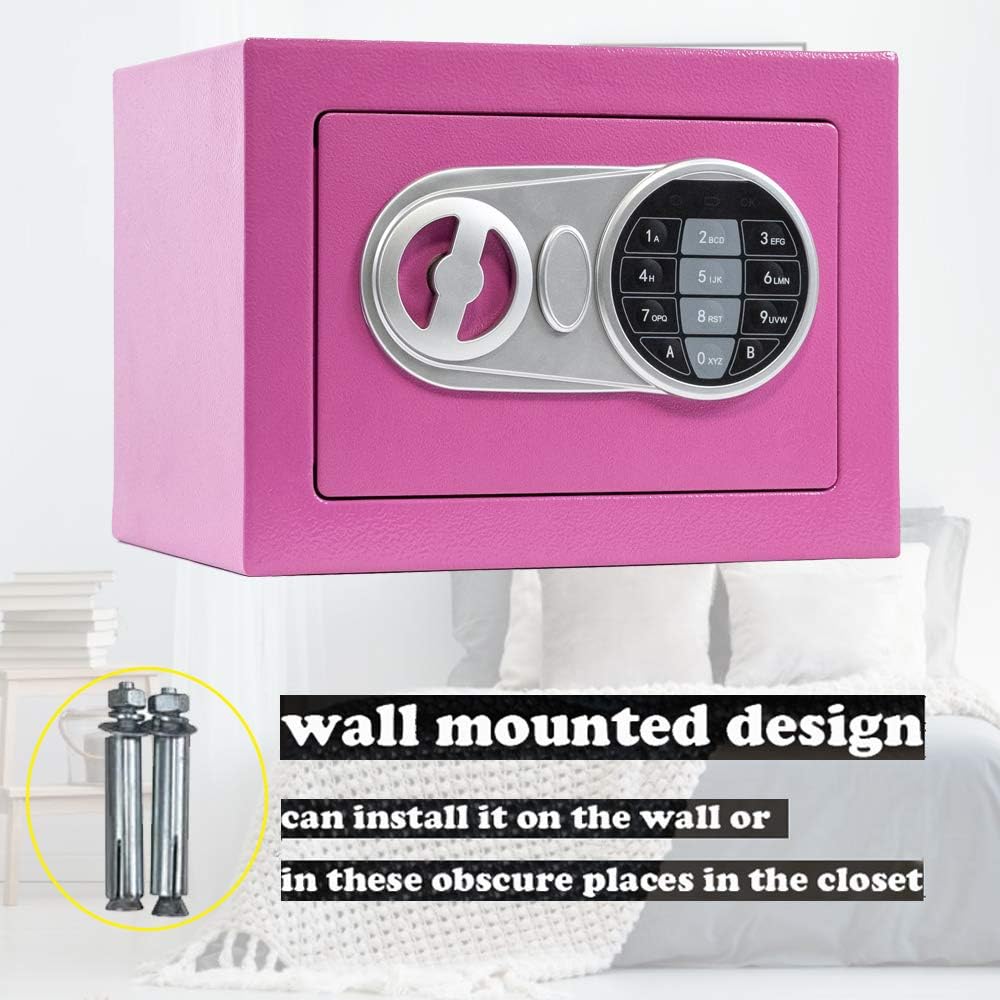 SamYerSafe Safe Box with Sensor Light, Security Safe with Electronic Digital Keypad Money Safe Steel Construction Hidden with Lock,Small Safe for Office Home Hotel (Pink)