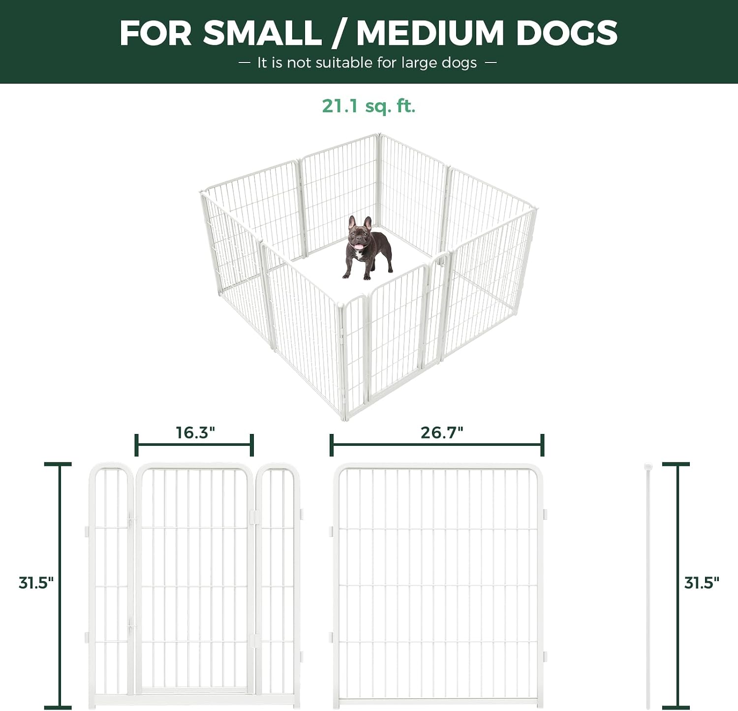 FXW Homeplus Unleashed Indoor Dog Playpen - Stress-Free and Safe Play, Heavy Duty 32 Inch 8 Panels with Washable Pee Pad for Small and Medium Dogs, White│Patented
