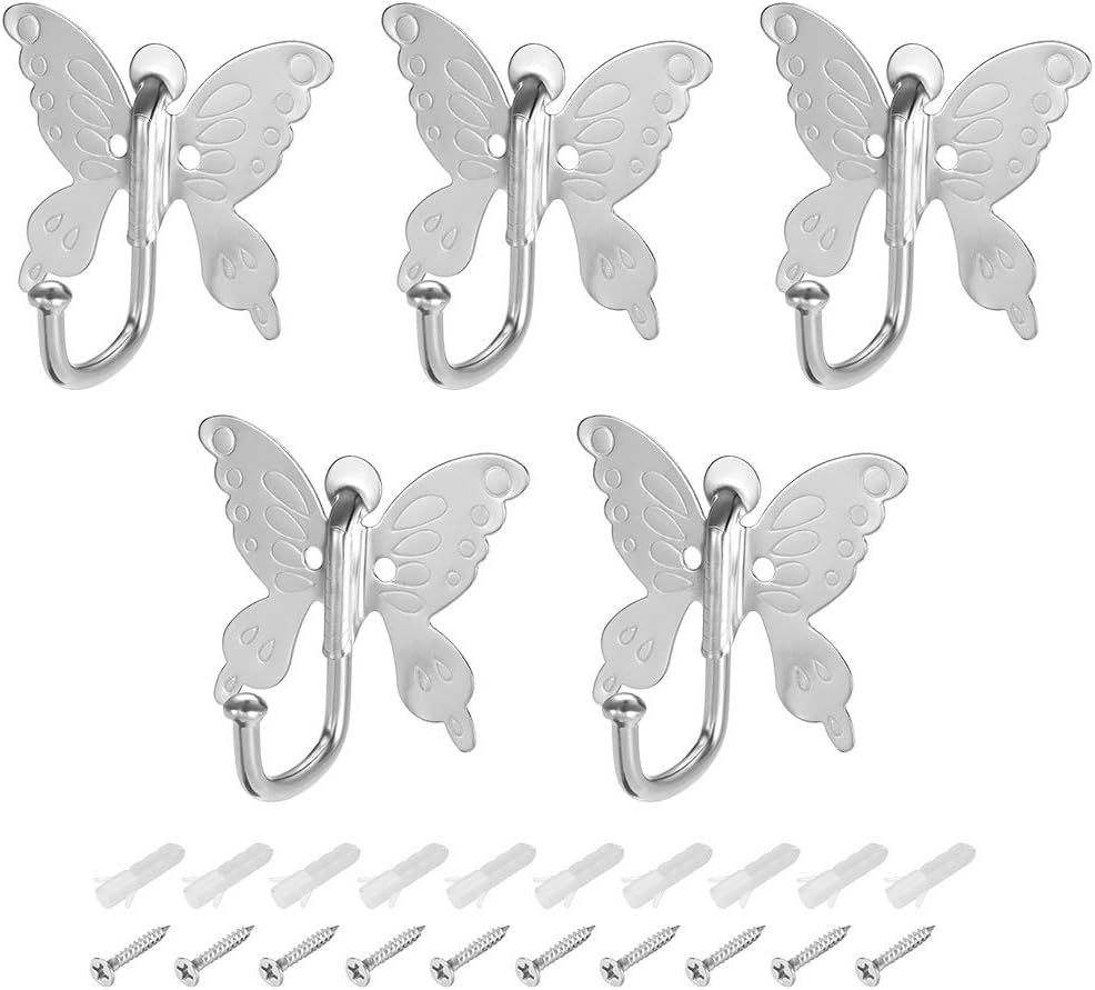 Coat Hooks Wall Mounted Metal Hooks Butterfly Style Coat Hanger 5 PCS