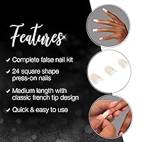Vista 4 de Ardell Nail Addict - Kit de uñas artificiales a presión, puntas francesas clásicas, uñas postizas acrílicas reutilizables, 24 uñas