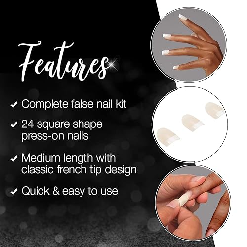 Miniatura 4 de Ardell Nail Addict - Kit de uñas artificiales a presión, puntas francesas clásicas, uñas postizas acrílicas reutilizables, 24 uñas