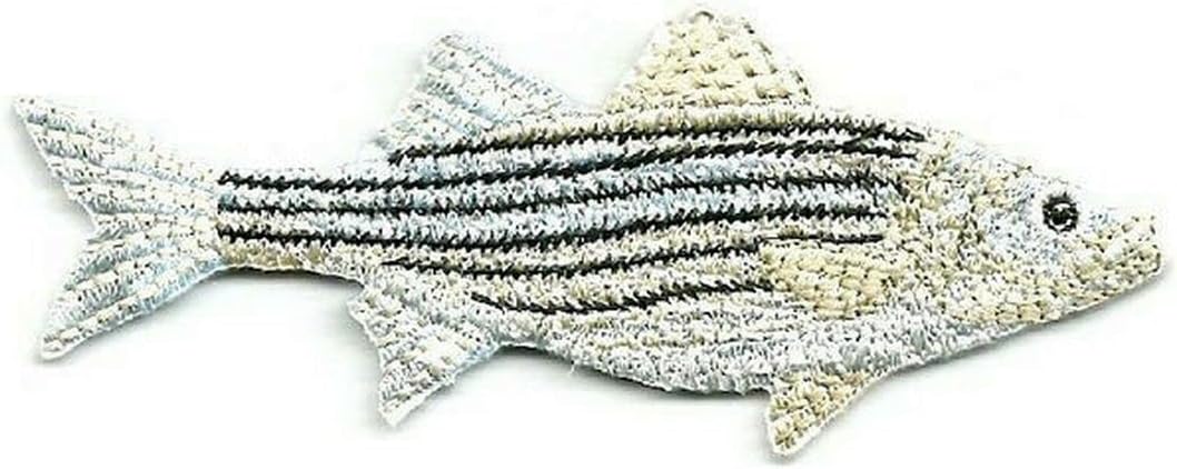 Fishing - Fish - Bass - Striped Bass - Sports R Embroidered Iron on Patch Sew On for Clothing Applique for Jackets, Hats, Backpacks Repair Patches for Craft