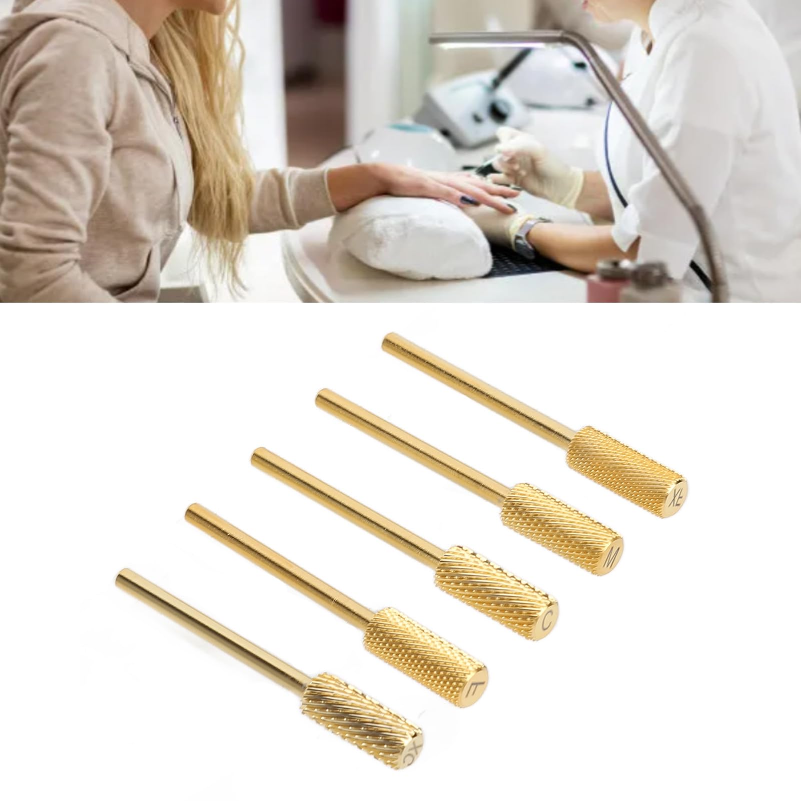 Juego de 5 brocas de barril para uñas con cabeza pequeña para pulir las uñas, pulido de acero al tungsteno y acero al tungsteno para manicura y pedicura