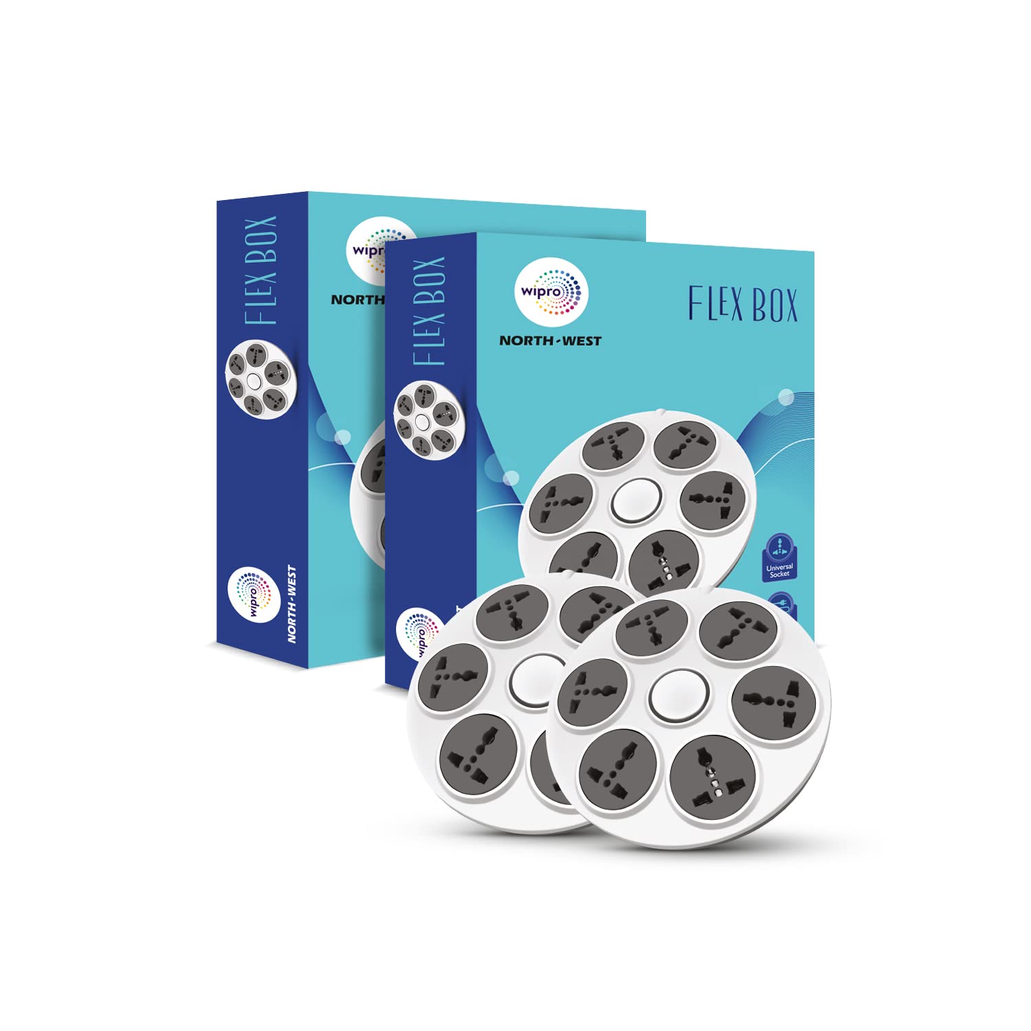 Wipro North West UFO 6+1 Flex Box with 6 Universal Socket & Single Switch | 2 meter long Extension Cord | Ultra smooth Rotation | Round Powerstrip for Home, Office | Pack of 2 | Grey & White-image-35