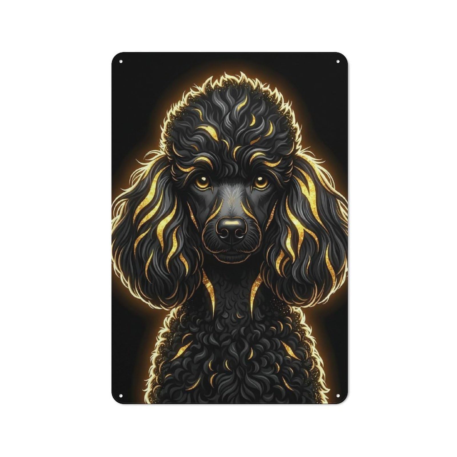 Junmoney Style For Lounge Or Reading Corner, Elegant Black Poodle With Golden Accents Rustic Metal Sign 30X20cm, For Vintage Wall Decor Fans, For Themed Room Decoration