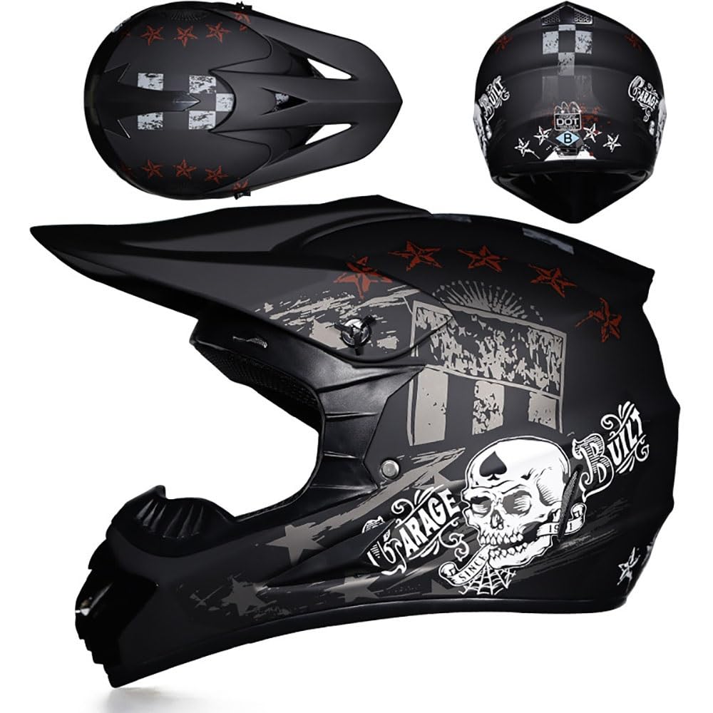 Gioventù Doppio Sport Caschi da Motocross, con Occhiali Guanti Maschera, Unisex Integrale Fuori Strada Moto Scooter Casco, Enduro Discesa BMX ATV MTB Quad Dirt Bike Casco