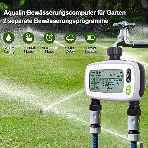 Aqualin Irrigation Computer with 2 Independent Outputs, Automatic/Manual Water Timer with Rain Delay - Image 2