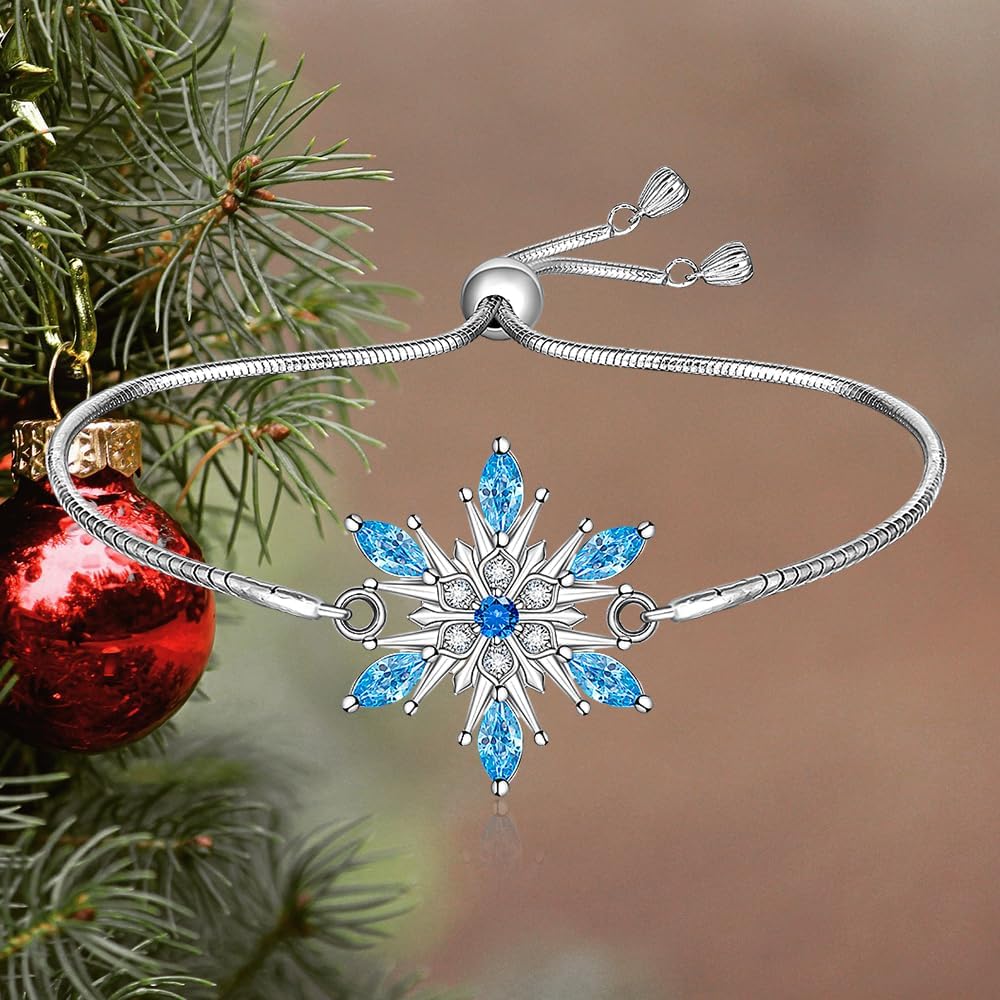 Snowflake Bracelet Christmas Bracelet for Women Blue Snowflake Bracelets Sterling Silver Chain Winter Freeze Snowflakes X-Mas Gifts - Image 8