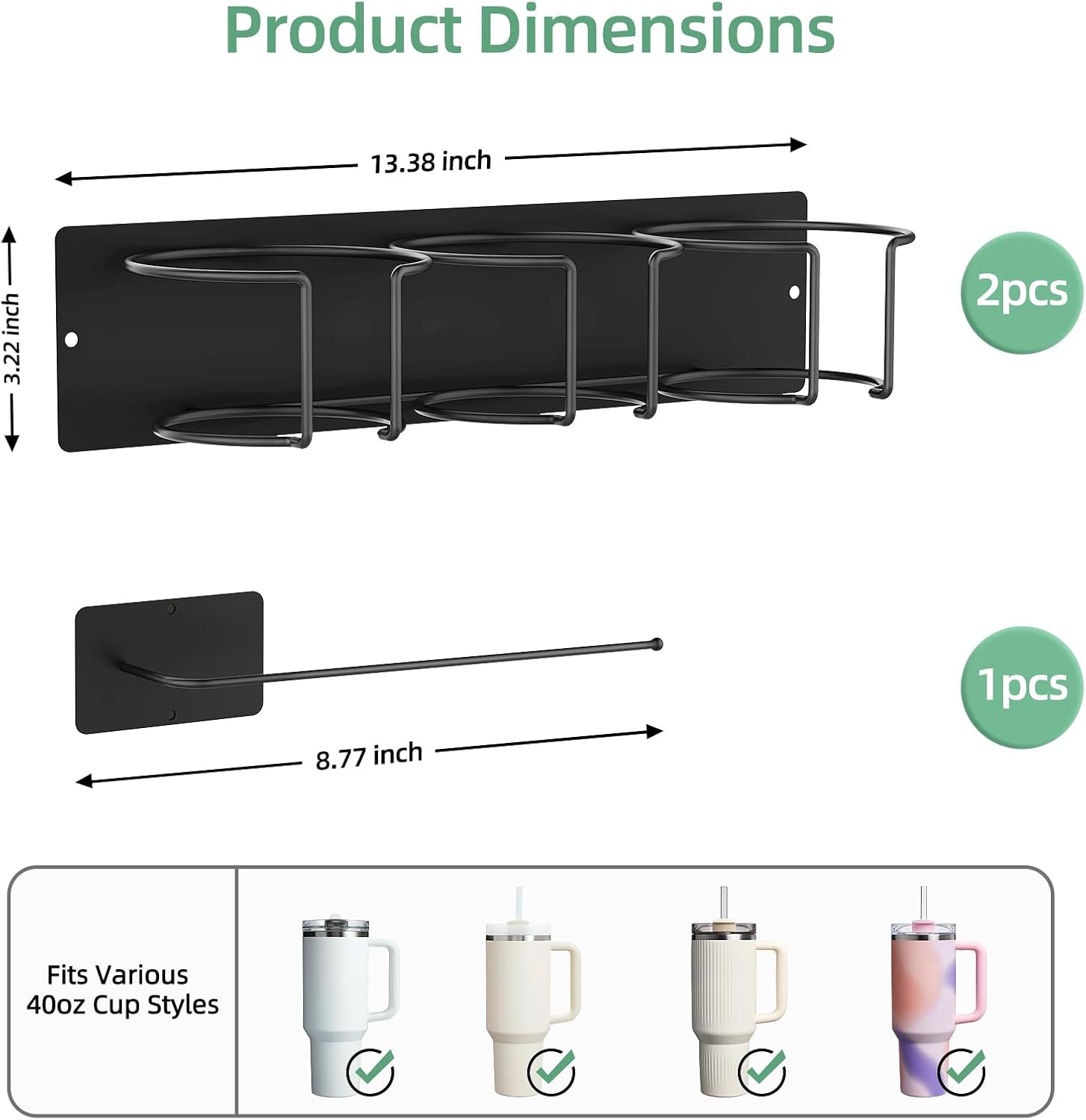 2 Pack Magnetic Cup Holder for Stanley,Fridge Magnetic Water Bottle Organizer for Stanley 40 oz with Handle,Tumbler Lid Organizer for Stanley Cup Accessories - Image 2