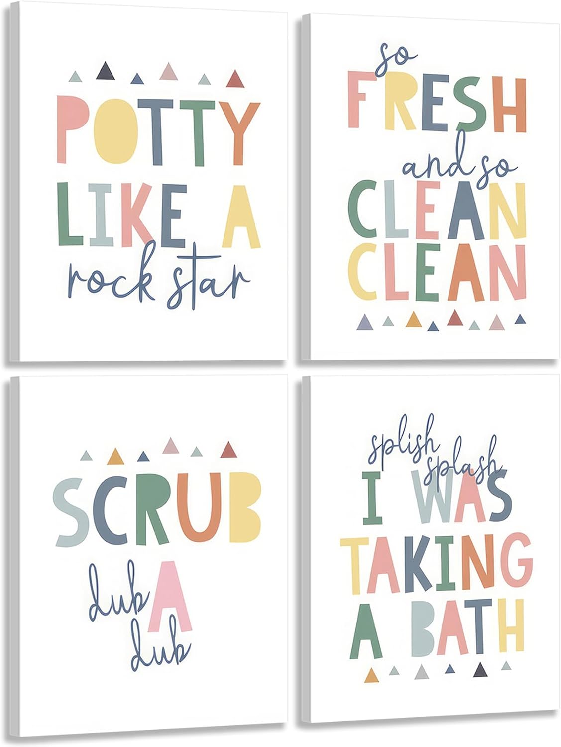 4 Pcs Funny Kids Bathroom Rules Canvas Wall Art Colorful Toilet Word Poster Prints for Home Kid Washroom Pictures Restroom Nursery Toilet Laundry Wall Decor 12x16in Framed