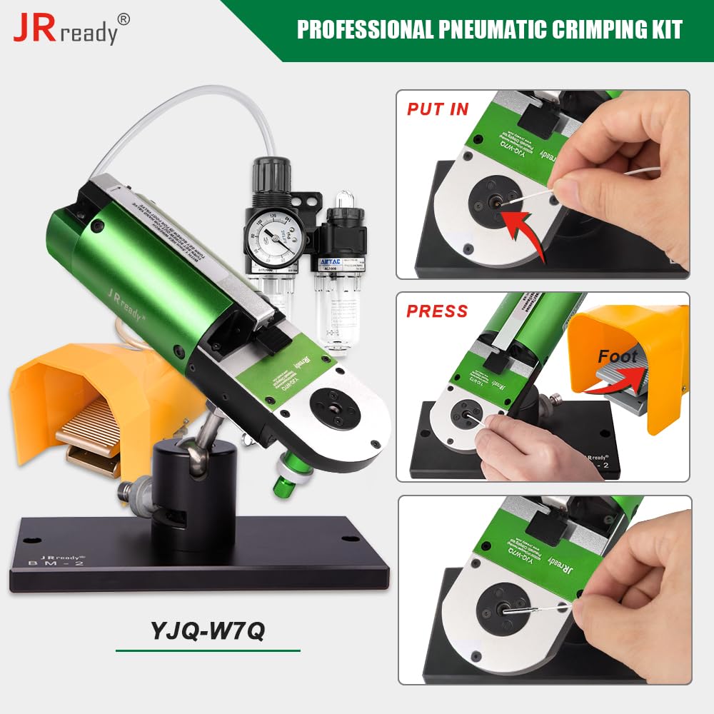 JRready YJQ-W7Q Outil de sertissage, 16 # 20 # 22D # MIL Terminal Machine à sertir pneumatique, applicable 16-28AWG fil aviation/électrique/aérospatiale/connecteurs et contacts