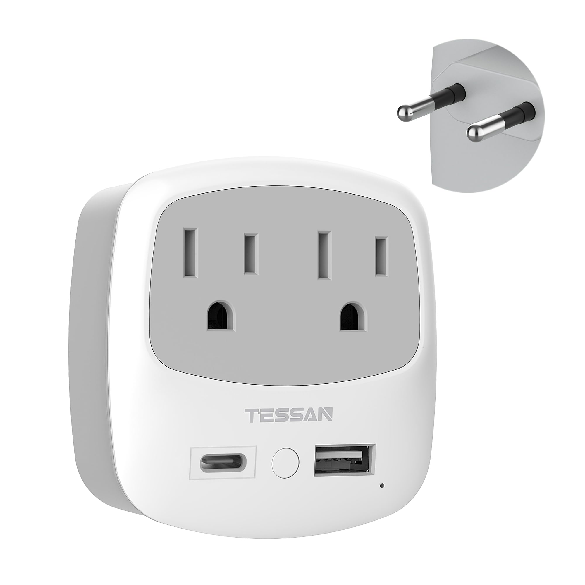 European Travel Plug Adapter, TESSAN Type C Adaptor with 2 Electrical Outlets 2 USB Ports (1 USB C), EU Power Adapter for US to Europe International Iceland Spain Italy France Germany Greece
