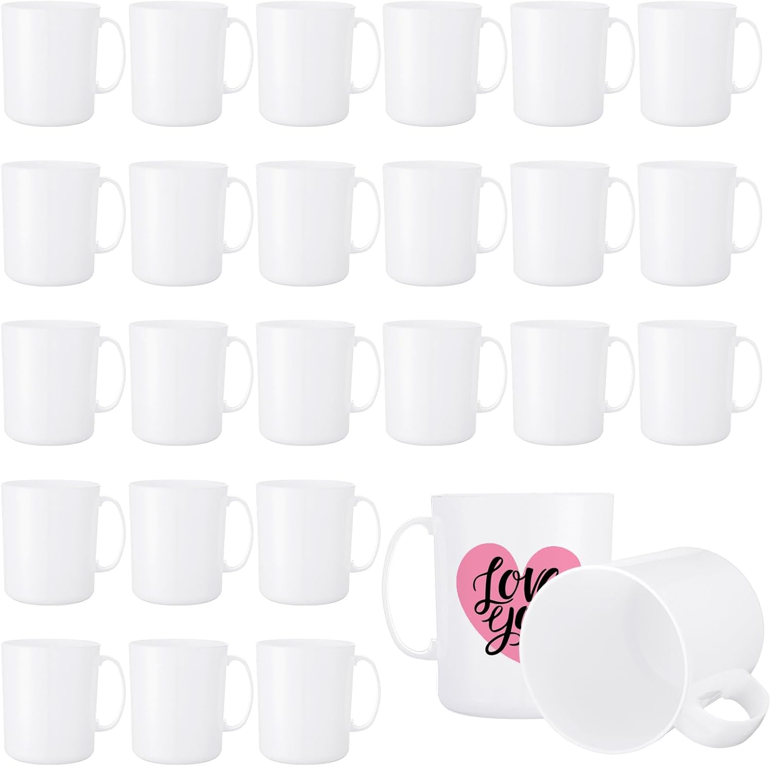 24 Pcs Plastic Mugs with Handle 12 oz Unbreakable Plastic Coffee Mugs Reusable Plain DIY Coffee Cups for Graduation Party Home Restaurant (White)