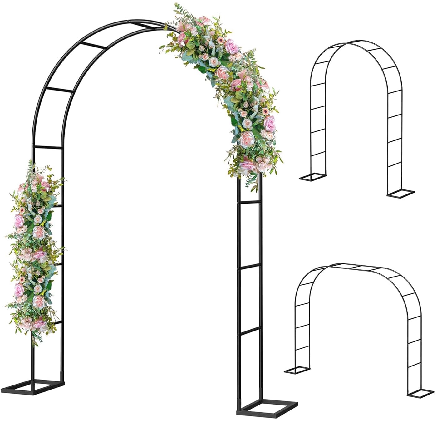 Metal Pergola Arbor with Base,7.5 Feet Wide x 6.4 Feet High or 4.6 Feet Wide x7.9 Feet High,Assemble Freely 2 Sizes,for Various Climbing Plant Wedding Garden Arch Arbor Bridal Party Decoration