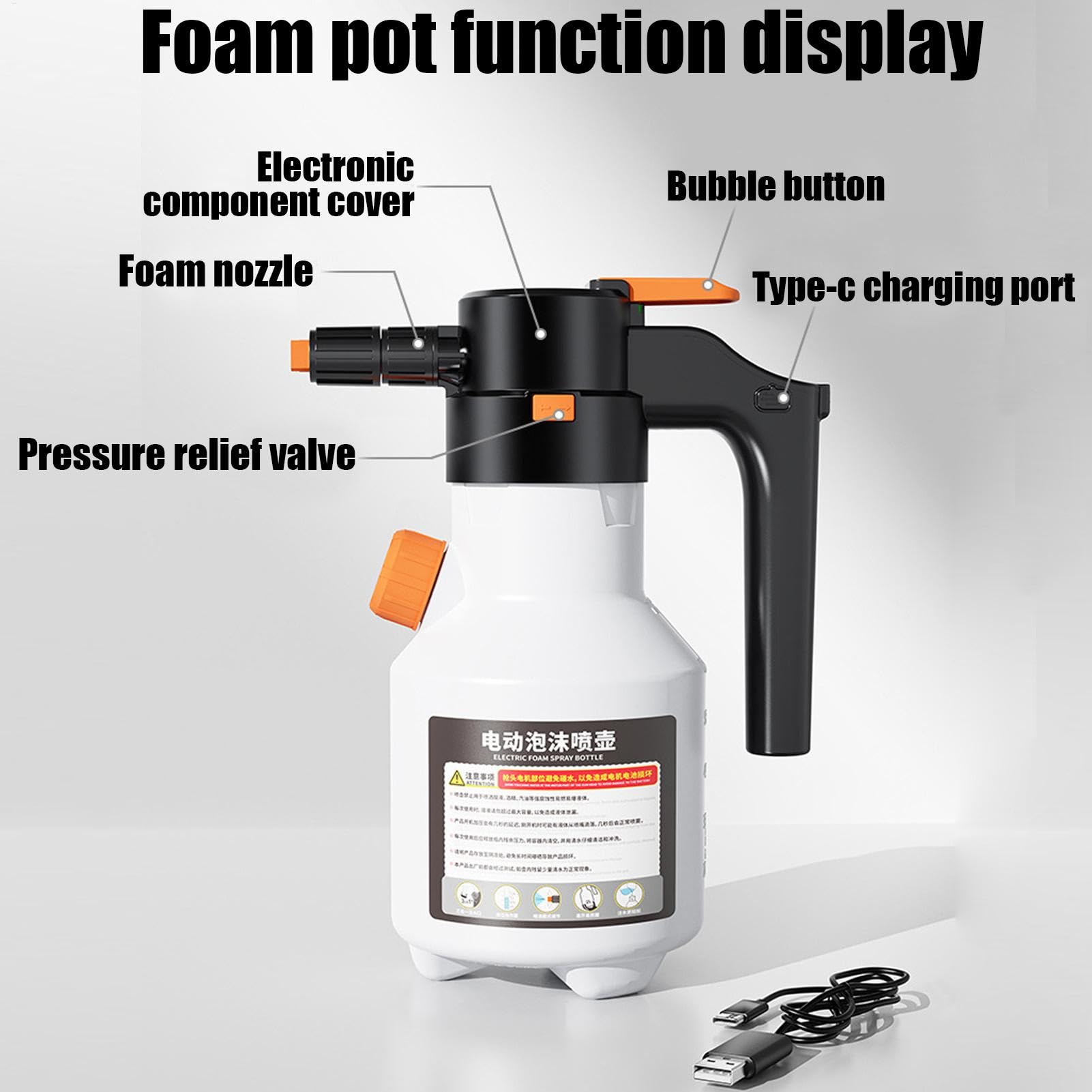 Electric Foam Sprayer, bezprzewodowy spray do mycia samochodu, spray do mycia pianki, spray do mycia samochodu, spray z pianką, spray do mycia w pianie, 1,5 lit. Sprayer z pianki, powerful Foam