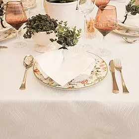 Toalha De Mesa Impermeável 6 Lugares retangular 1,40x2,10m Jacquard (Ondas Branco)
