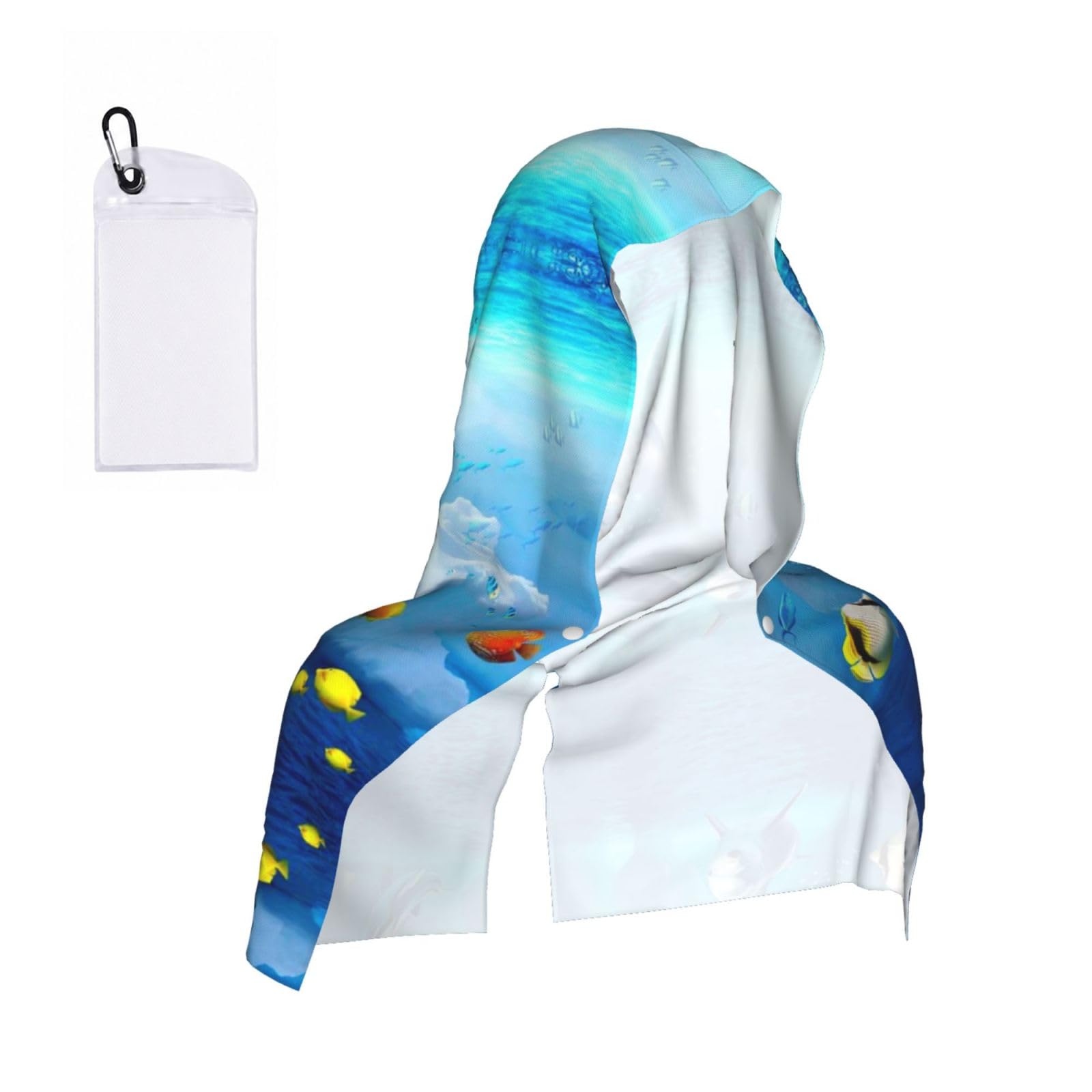 Esnaiuvcd Black Underwater World Fish Print Multifunctional Cooling Hoodie Bandana Portable Sweat Absorbing Design For Beach Workouts Exercise Heat Relief Accessories