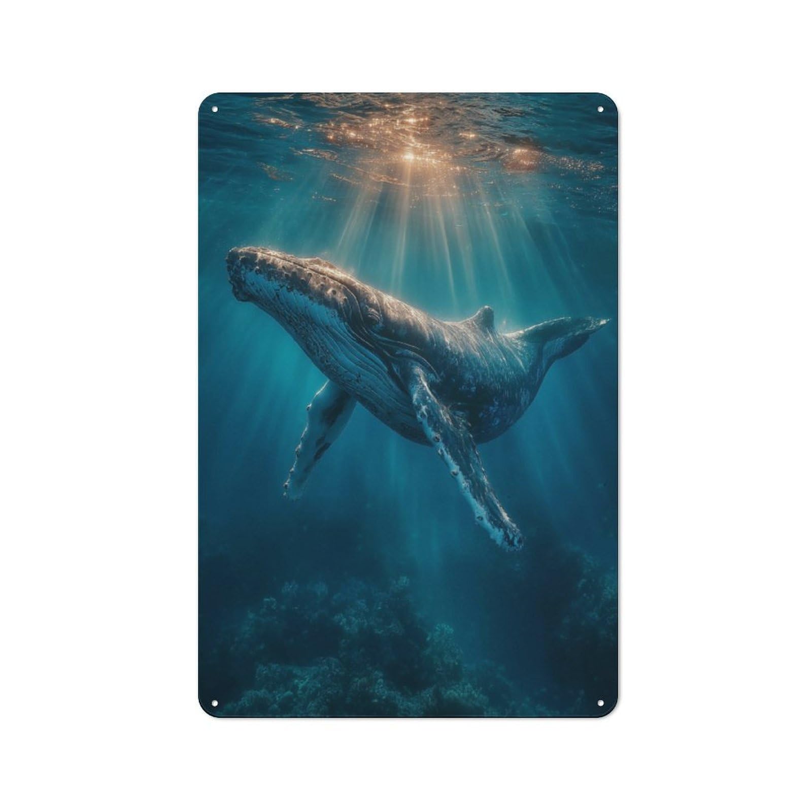 Metal Wall Sign 30x20cm Featuring Whale Swimming Underwater-8 for Garage Or Workshop, Suited to Workshop Owners
