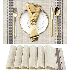 WUBAYI Placemats, Set of 6 Table Mats Heat Resistant Stain Resistant Non-Slip Woven Vinyl Insulation Placemats, Washable Durable Elegant Table Mats for Kitchen Dinning Restaurant(Beige Grey)