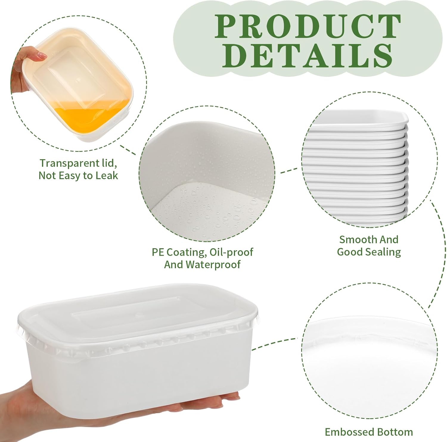 50 Pack 25 oz Disposable White Meal Prep Containers Food Bowls with Lid image 3