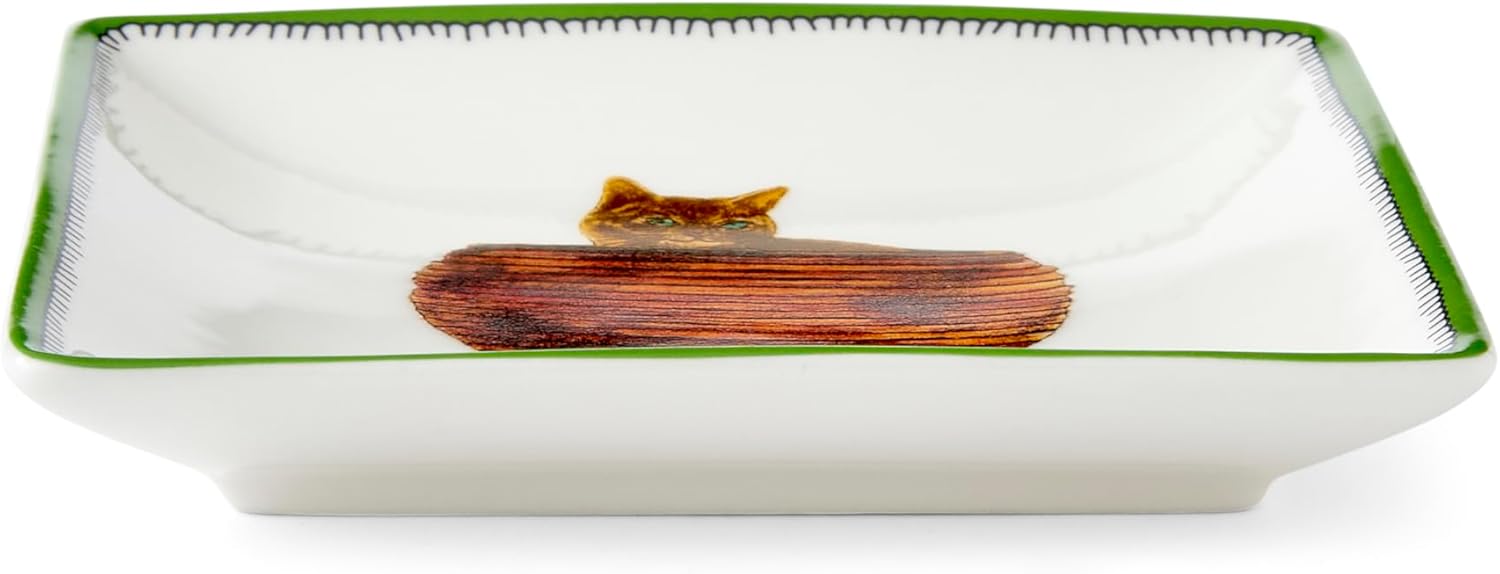 Spode Kit Kemp 4.5" Doodles Trinket Tray | Purrrfect Tagline | Fine China | Dishwasher Safe | Ideal for Jewelry, Keys, and Coins | Home, Entertainment, and Gathering Use