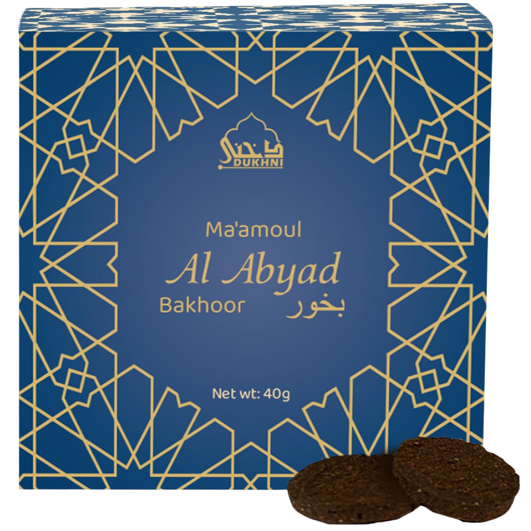 Maamoul al Abyad Bakhoor by Dukhni | 40 Grams White Oud Bakhoor Incense | White Oudh Blend | Luxurious Bakhour for Prayer Time, to Relax & Meditate | Handmade Islamic Gifts for Men & Women