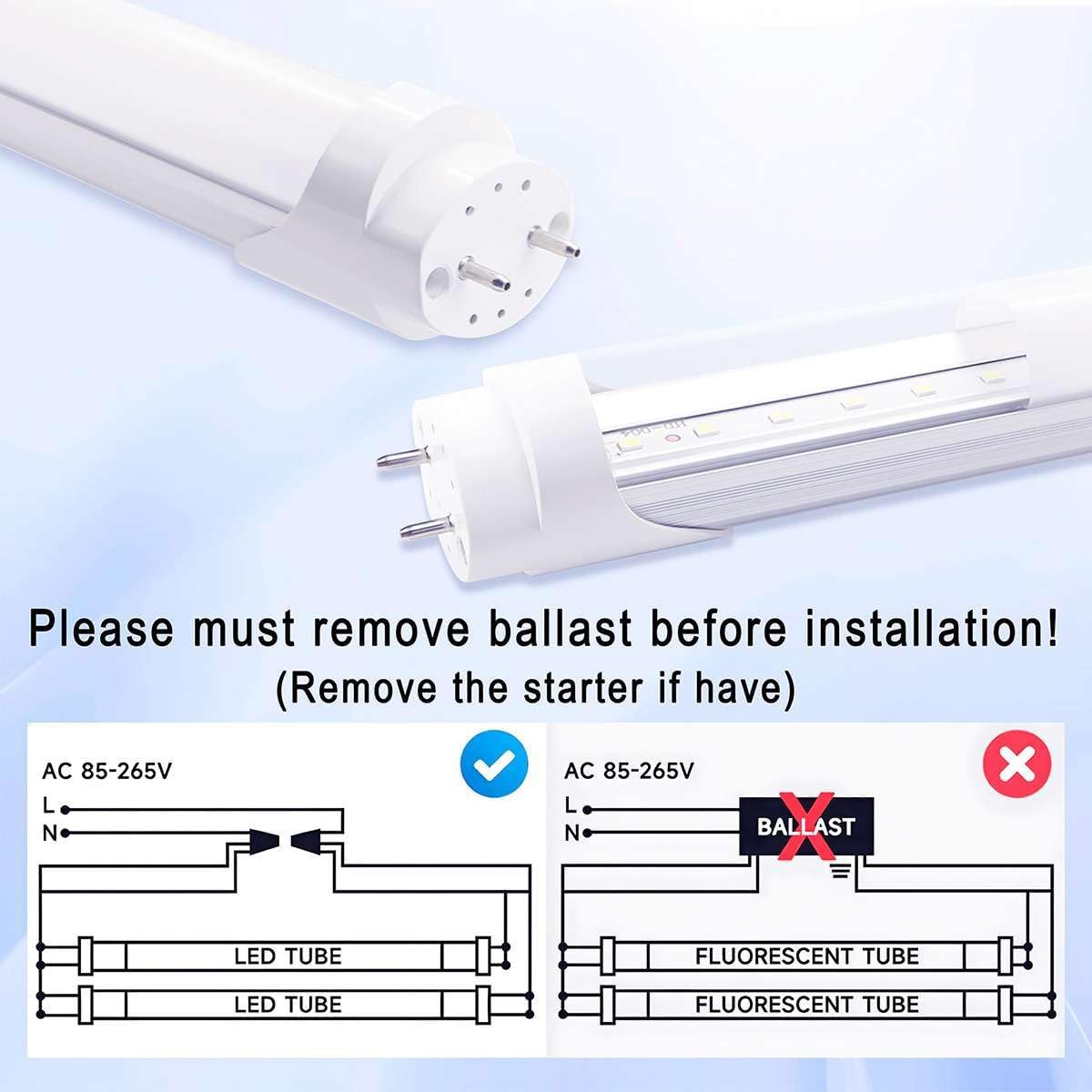 Aolyty T8 LED Tube Light, 13W Shop Light 6500K Super Bright Dual End Powered No Ballast Bypass Light fixtures 3ft 35" for Warehouse, Garage, Office, Home - 10 Pack