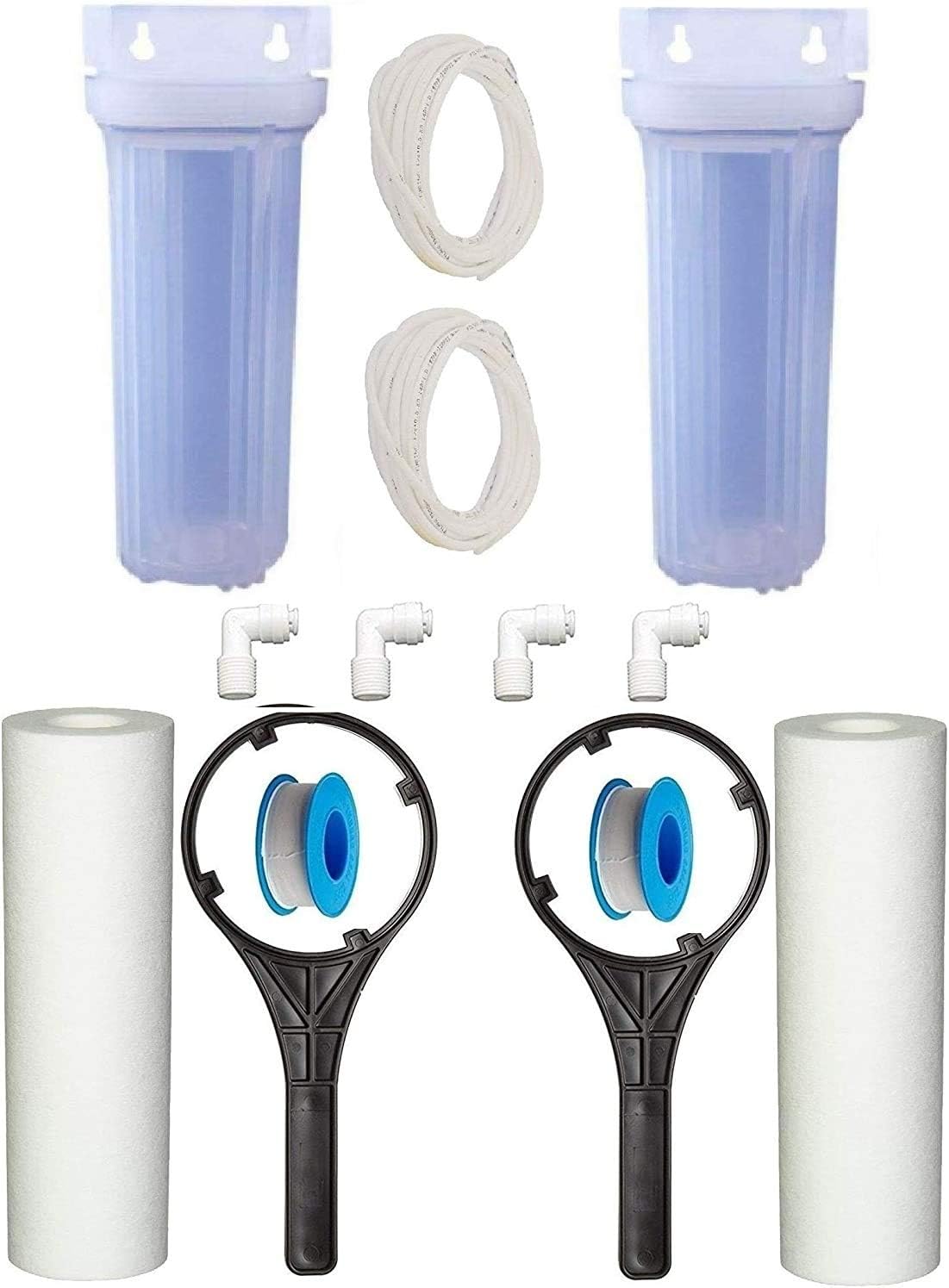 GIZMO PRO Pre Filter Housing Kit Semi Transparent with Spun Filter Spanner Teflon Pipe 2Meter for All Type of Ro Water Purifiers Pre Filter Housing Set of 2Semi Transparent Pre Filter Housing