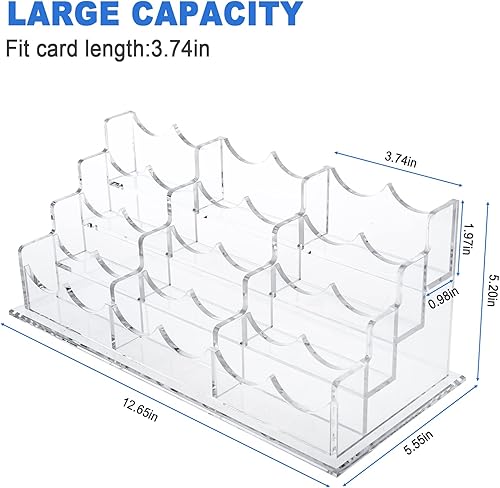 Miniatura 2 de Tarjetero de acrílico transparente para escritorio de 12.6 x 5.5 x 5.2 pulgadas, 4 niveles y 12 bolsillos, soporte para tarjetas de visita múltiple