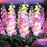 GIGALUMI Solar Lights Outdoor for Garden Decor, 3 Pack Solar Flower Lights Waterproof, 2 Lighting Modes Delphinium for Pathway,Yard, Patio Decoration, Gardening Gifts for Women (Pink)