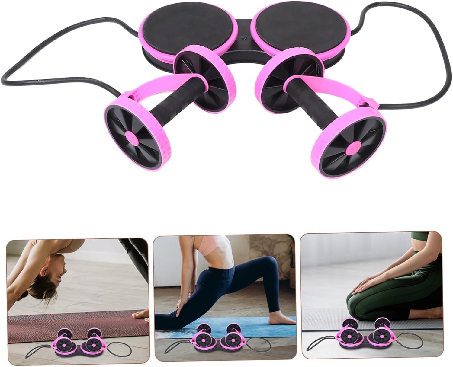 Detachable Resistance Pull Rope Ab Roller Wheel for Abdominal Leg Workouts Multi Functional Fitness Equipment for Home Office Outdoor Training Pink