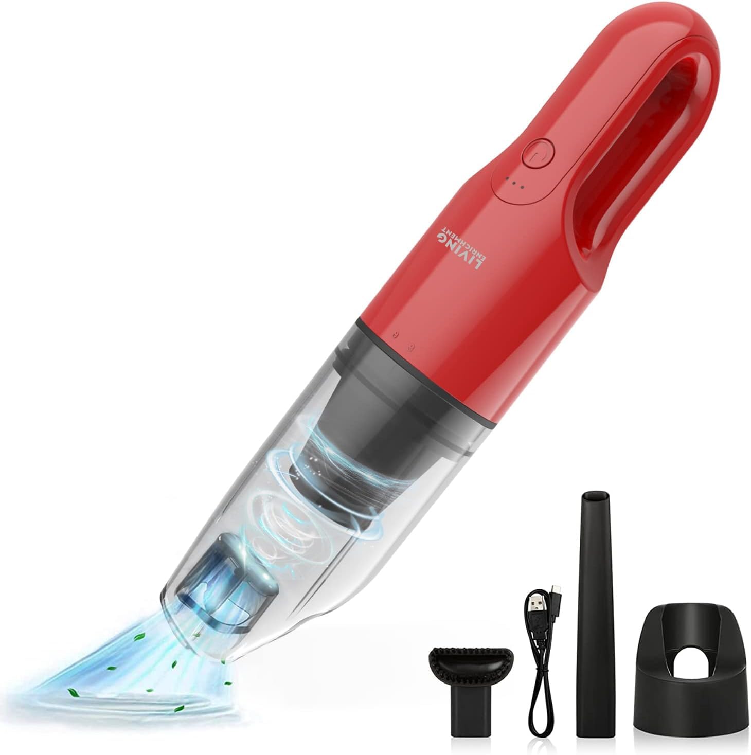 Livatro Cordless Handheld Vacuum Cleaner, Rechargeable Car Vacuum Cleaner Dust Busters, Powerful Suction with Crevice Nozzle and Cleaning Brush - Red