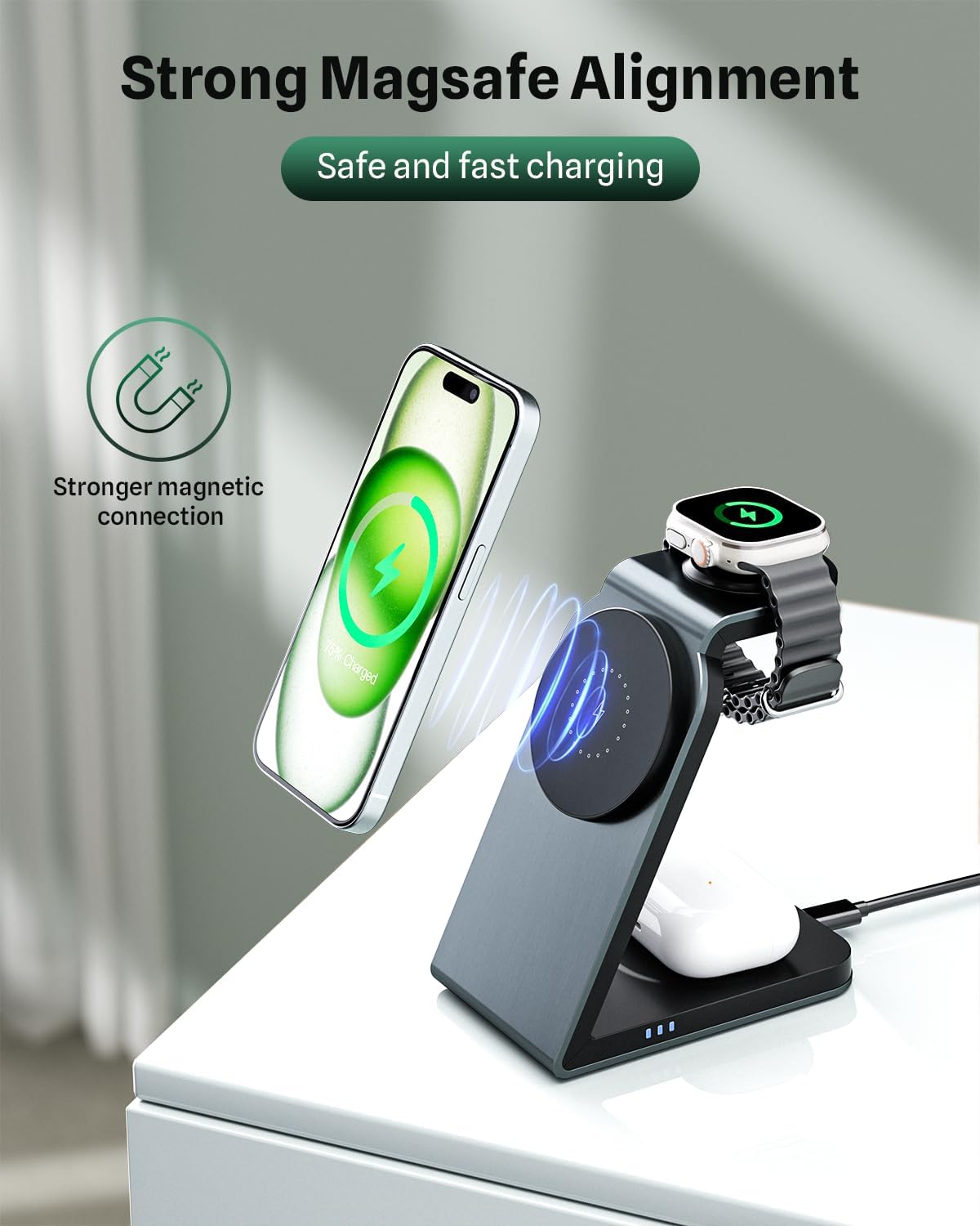 eazpower charging dock highlighting strong magnetic alignment for secure charging.